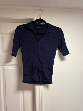 Lauren Ralph Lauren Navy Short-Sleeve Cable Knit Polo